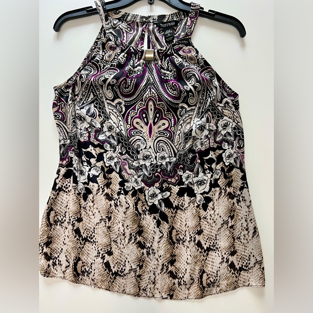 WHBM - Sleeveless Silk Paisly and Animal Print Blouse